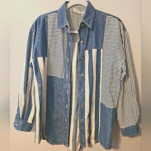 Vintage 90s County Seat Sz Small Blue White Stripe Long Sleeve Button Down